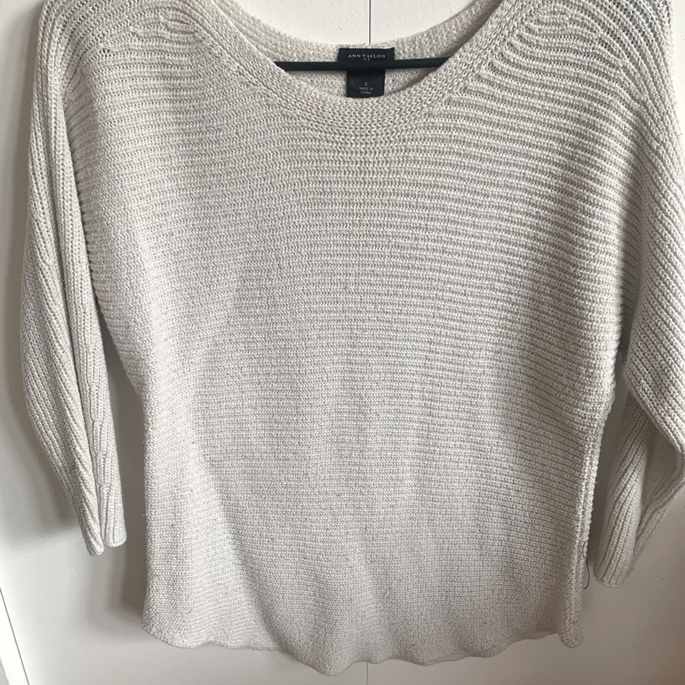 Ann Taylor Quarter Sleeve White Sweater